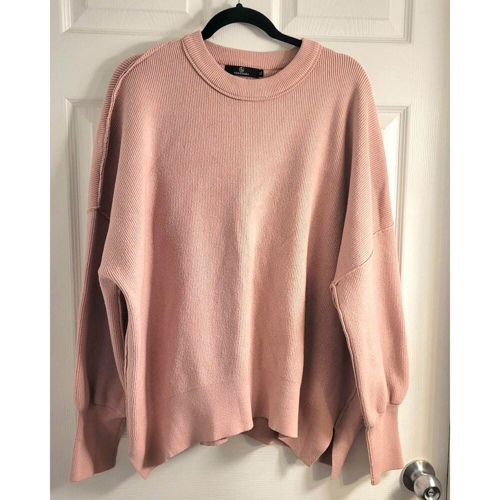 Lillusory XL Pink Oversized Sweater Split Cuff Slouchy Drop Shoulder Minimalist
